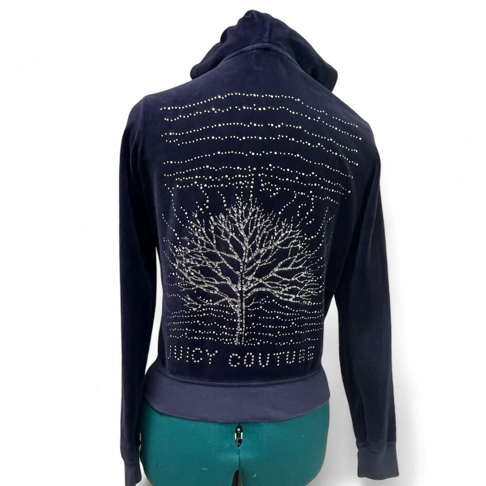 VTG  Juicy Couture Navy Tracksuit Velour Hoodie Y2K Tree of Life W// Rhinestones
